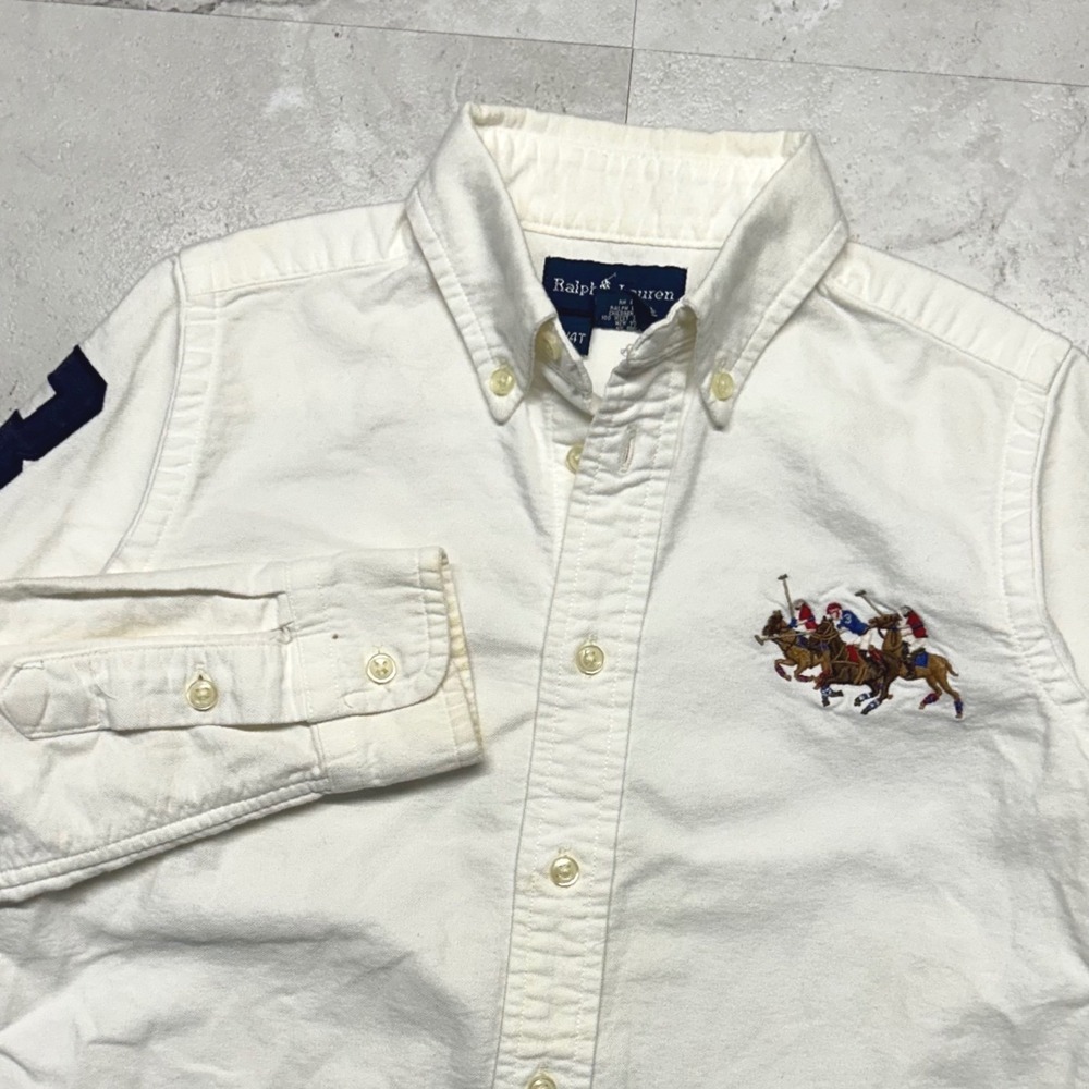 Ralph Lauren Oxford Shirt White Kids Size 4T Triple Pony Long Sleeve Button Down